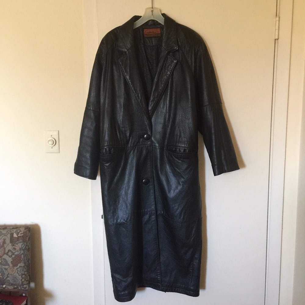 Black Leather Trench Coat Cayenne